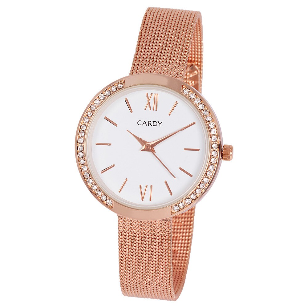 Ceas dama CARDY, mecanism quartz, carcasa culoare rosegold, cadran alb, 32 mm