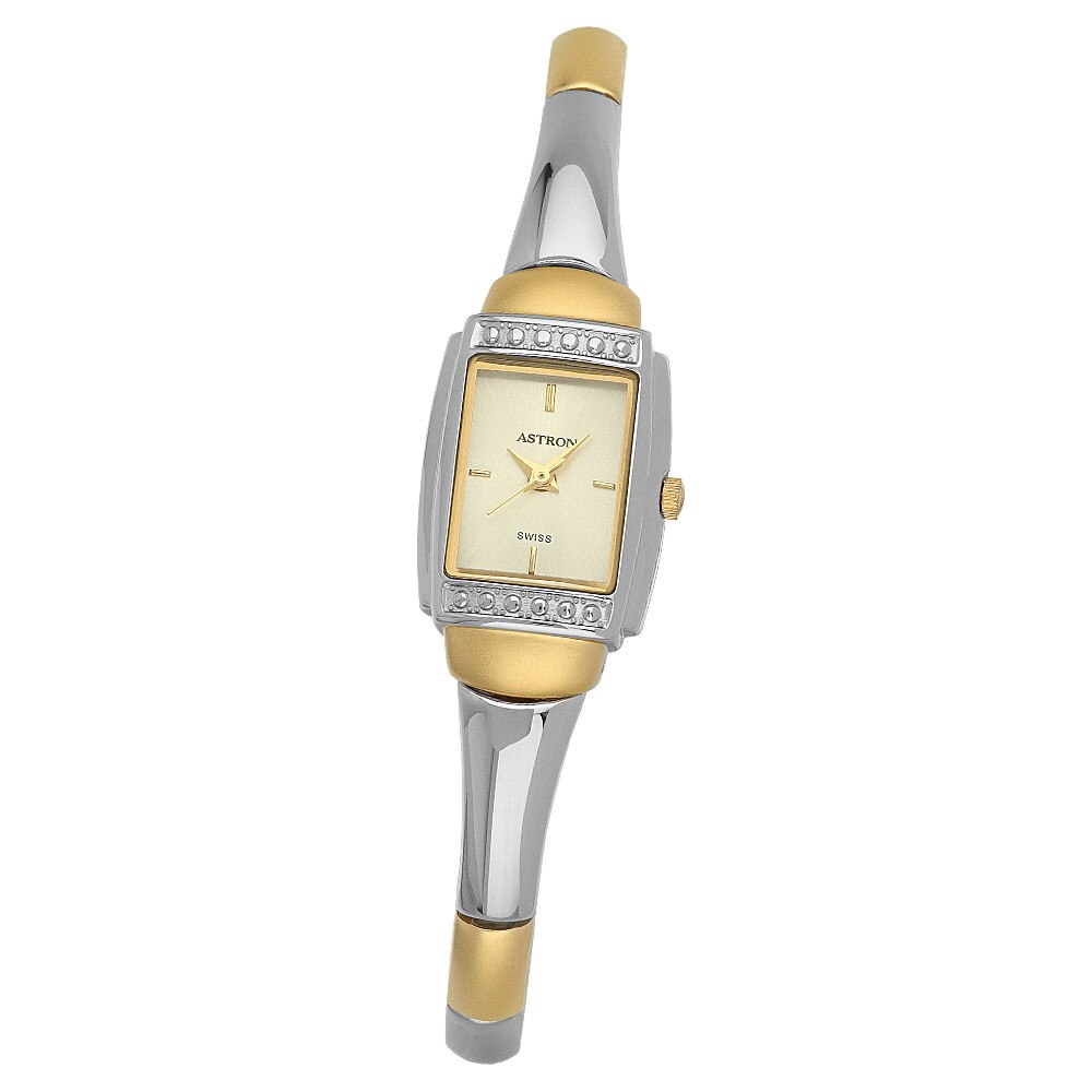 Ceas colier de dama ASTRON, mecanism quartz, carcasa si bratara bicolor, cadran auriu, 30x22 mm