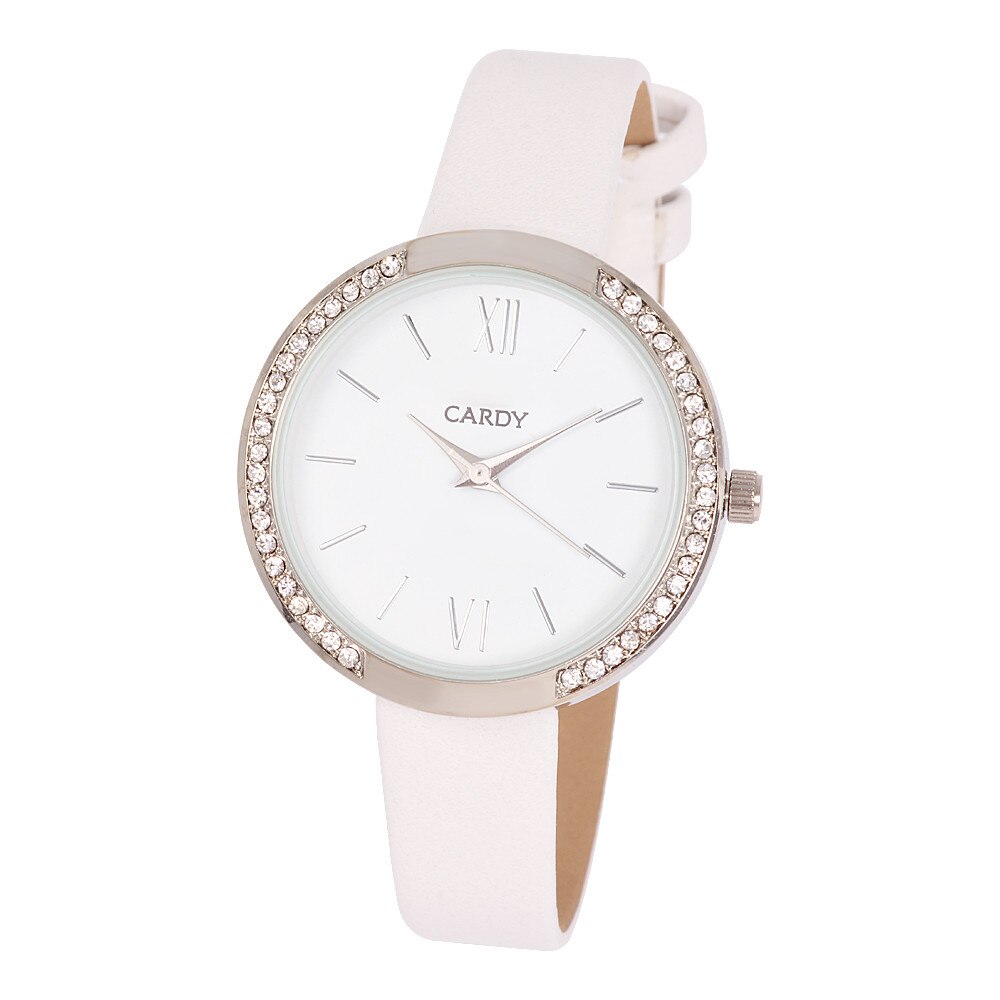 Ceas dama CARDY, mecanism quartz, carcasa argintie, cadran alb, 32 mm
