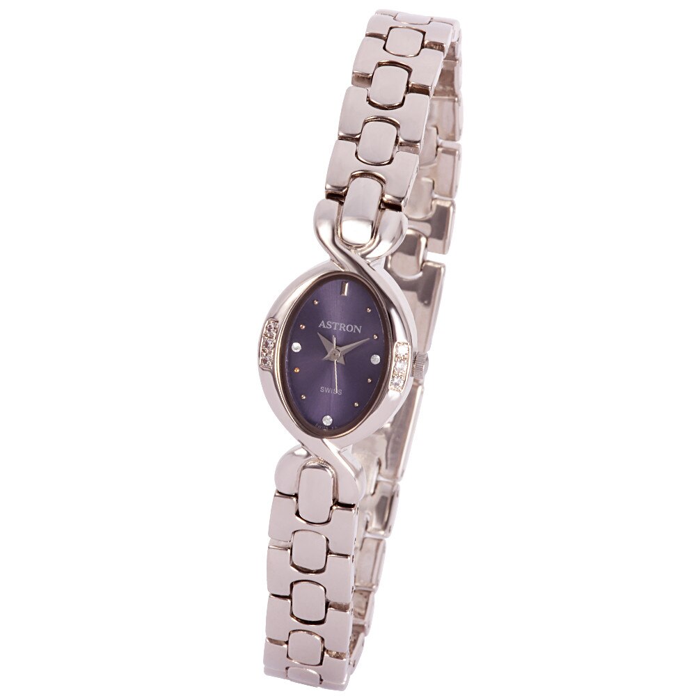 Ceas colier de dama ASTRON, mecanism quartz, carcasa si bratara argintie, cadran albastru, 38x17 mm