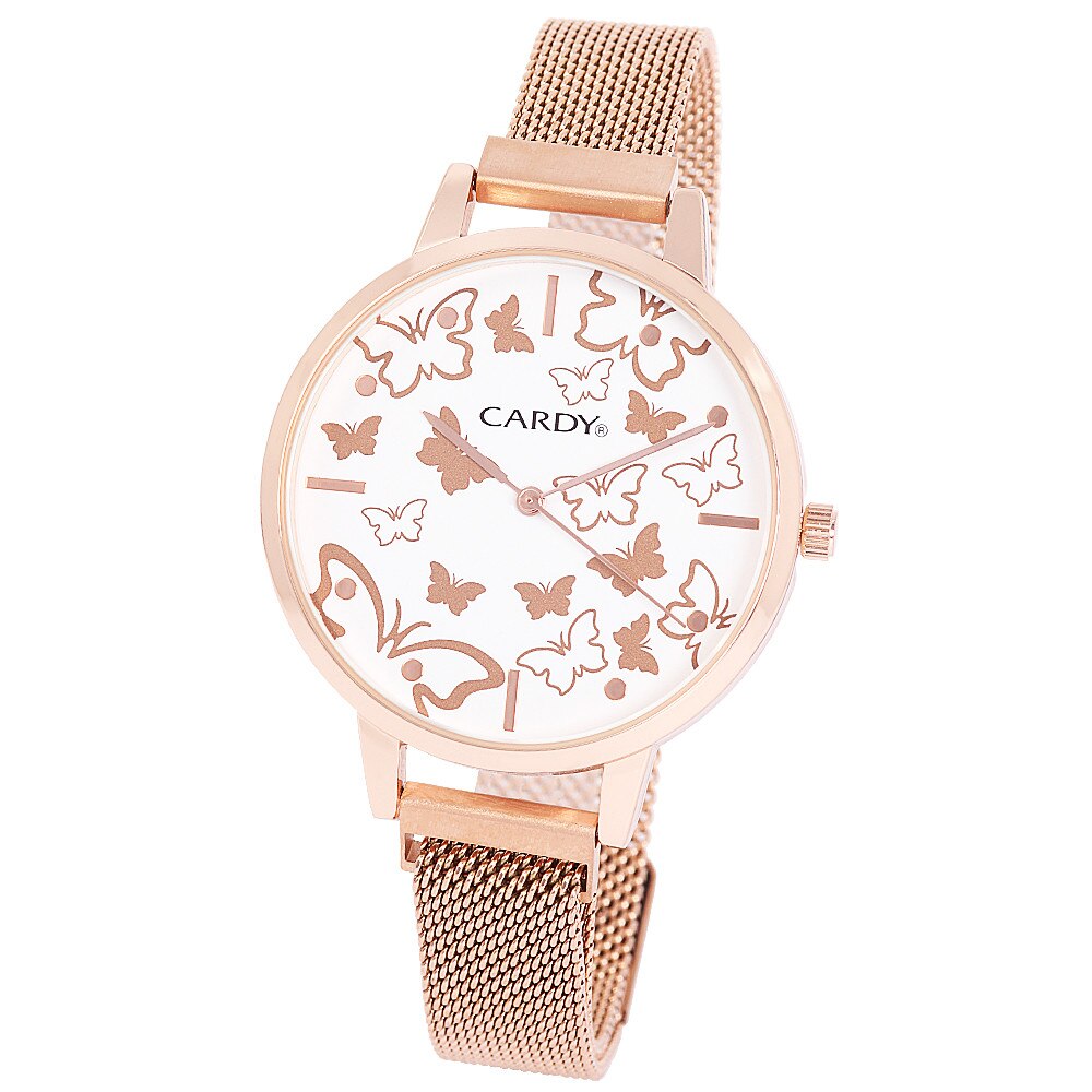 Ceas de dama Cardy, carcasa si bratara rosegold, cadran alb, 38 mm