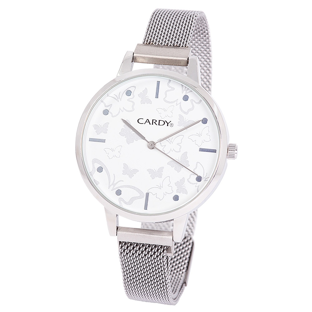 Ceas de dama Cardy, quartz, carcasa si bratara argintie, cadran alb, 38 mm