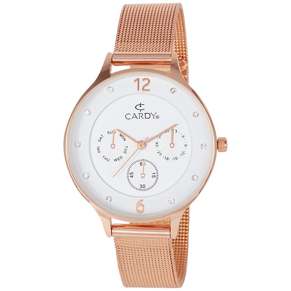 Ceas dama CARDY, mecanism quartz, carcasa si bratara rosegold, cadran alb, 36 mm