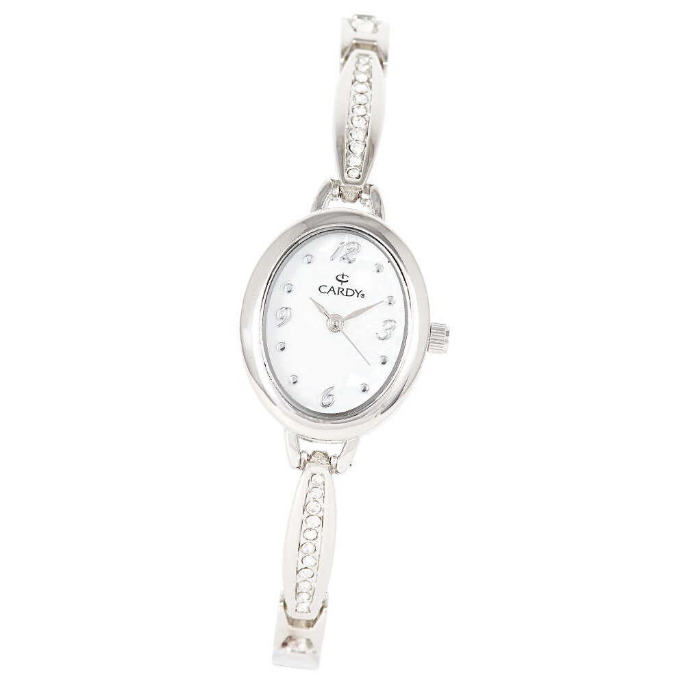 Ceas dama CARDY, mecanism quartz, carcasa si bratara argintie, cadran alb, 26x21 mm