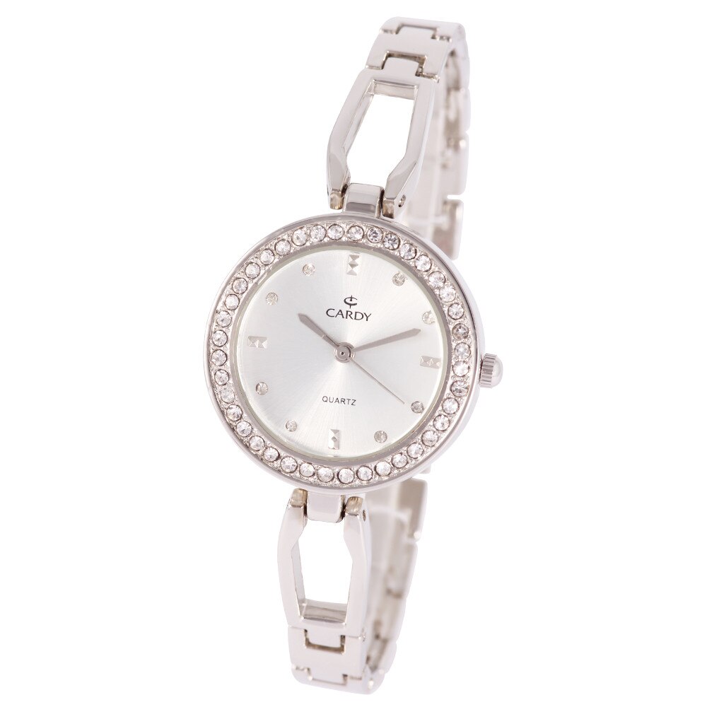Ceas dama CARDY, mecanism quartz, carcasa si bratara argintie, cadran alb, 28 mm