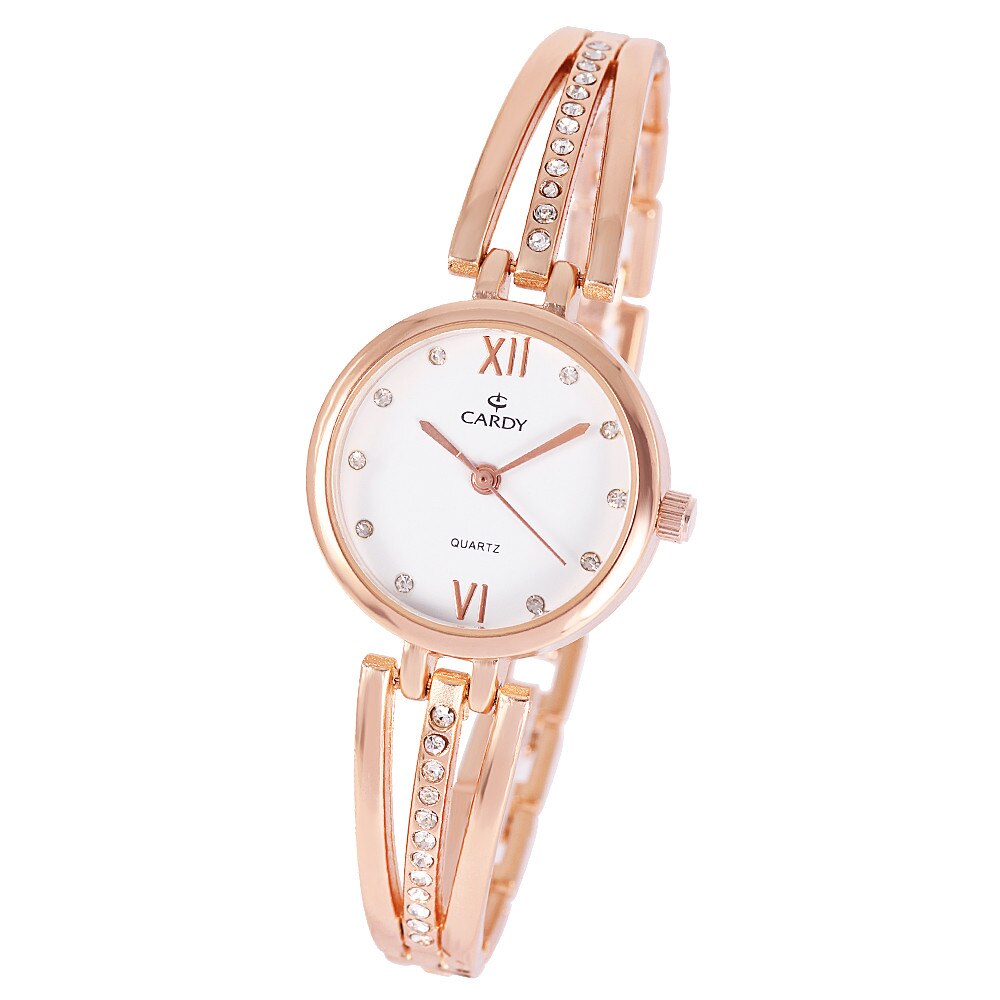 Ceas dama CARDY, mecanism quartz, carcasa si bratara rosegold, cadran alb, 24 mm
