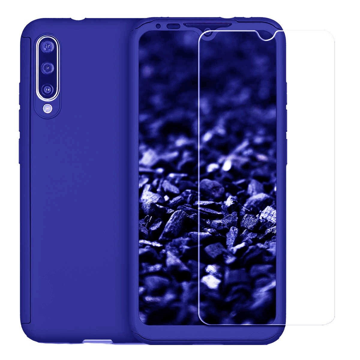 Husa Full Cover 360° (fata + spate + folie sticla) pentru Xiaomi Mi A3, Albastru