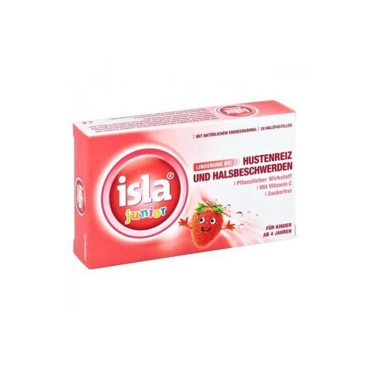 Isla junior cu aroma de capsuni pentru gat iritat, tuse si raguseala, 20 de comprimate