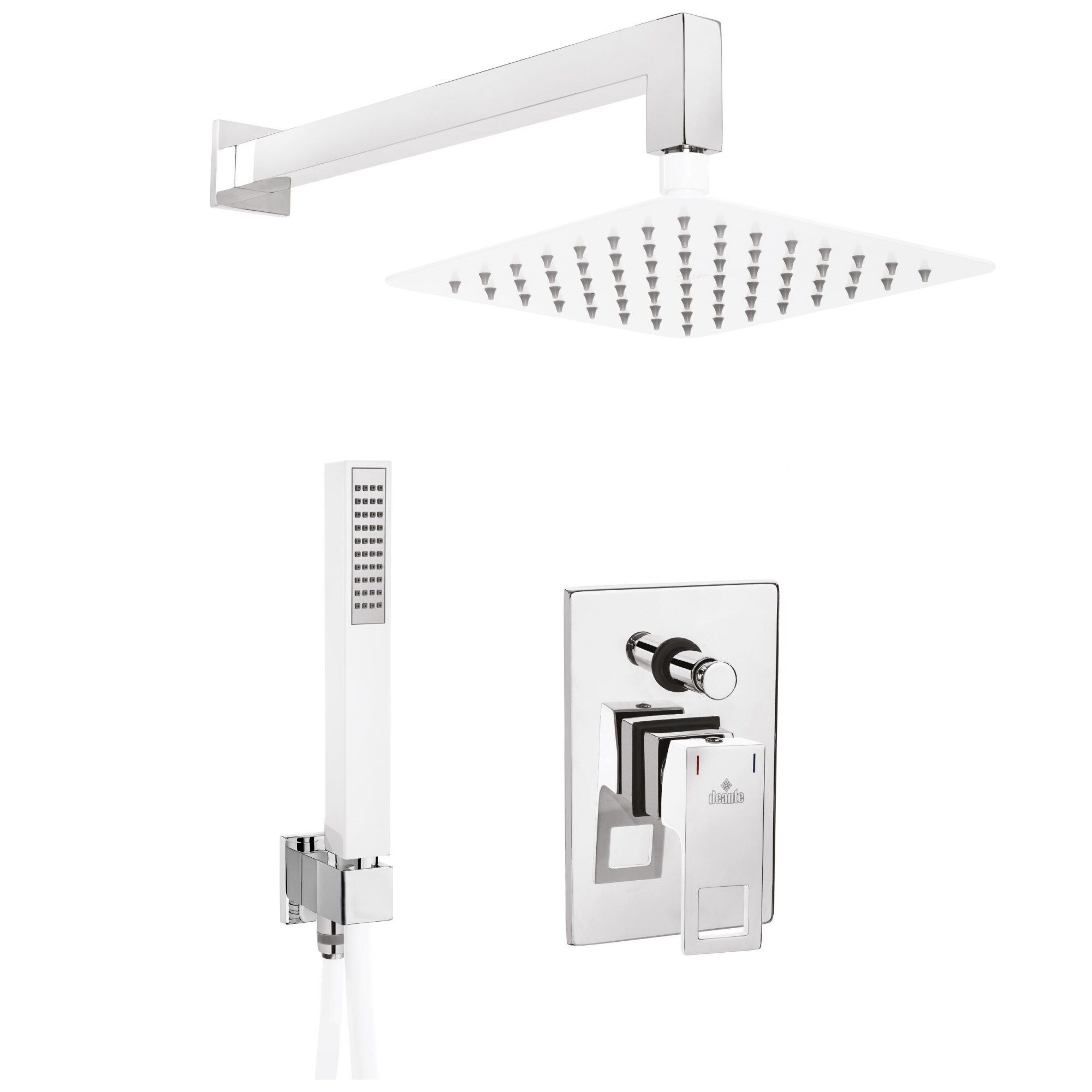 Set dus fix si mobil cu baterie incastrata, Deante Anemon, Cromat, Argintiu