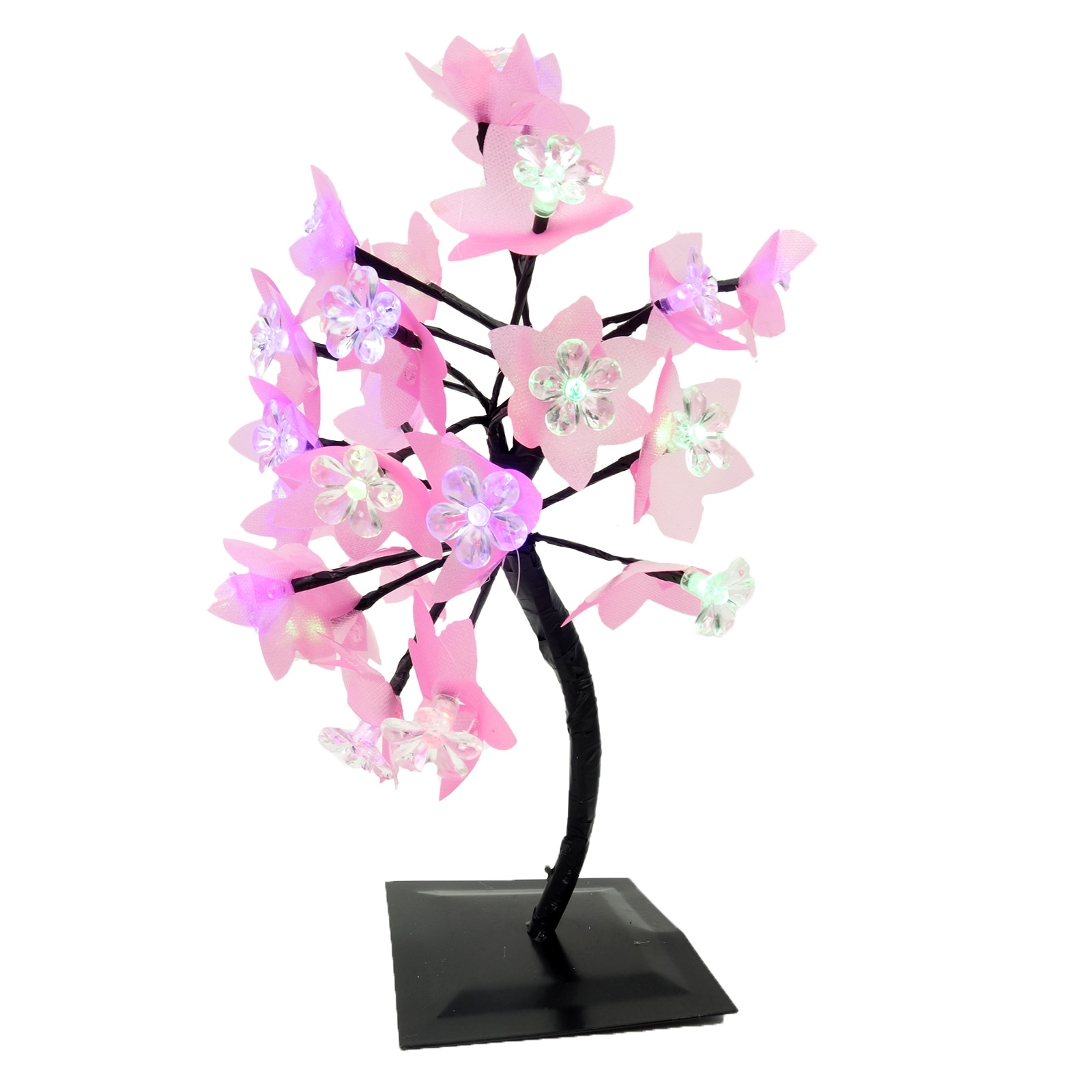 Pomisor cu flori si leduri colorate, 24 leduri, roz, 35 cm