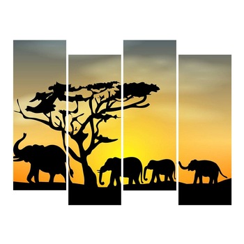 Tablou multicanvas 4 piese Elefanti 1, 120 x 95 cm Tablou multicanvas 4 piese Elefanti 1, 120 x 95 cm