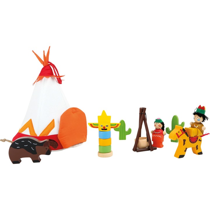 Set de jucarie cu indieni, Legler, 9 figurine plus cort