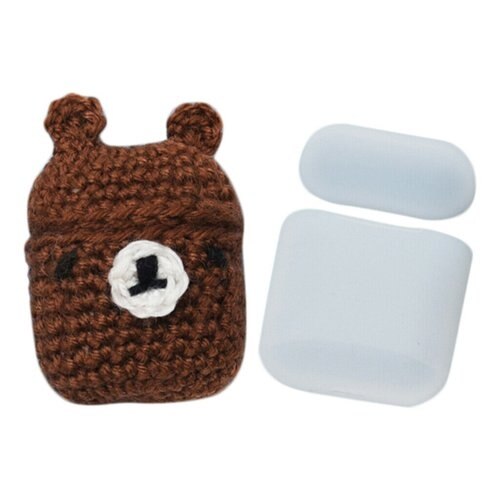 Set Husa Apple AirPods 1gen /2 gen, Silicon + Textil, Bear