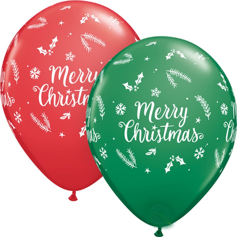 Set 10 Baloane Latex 11''/28 cm - Merry Christmas, Qualatex 97348