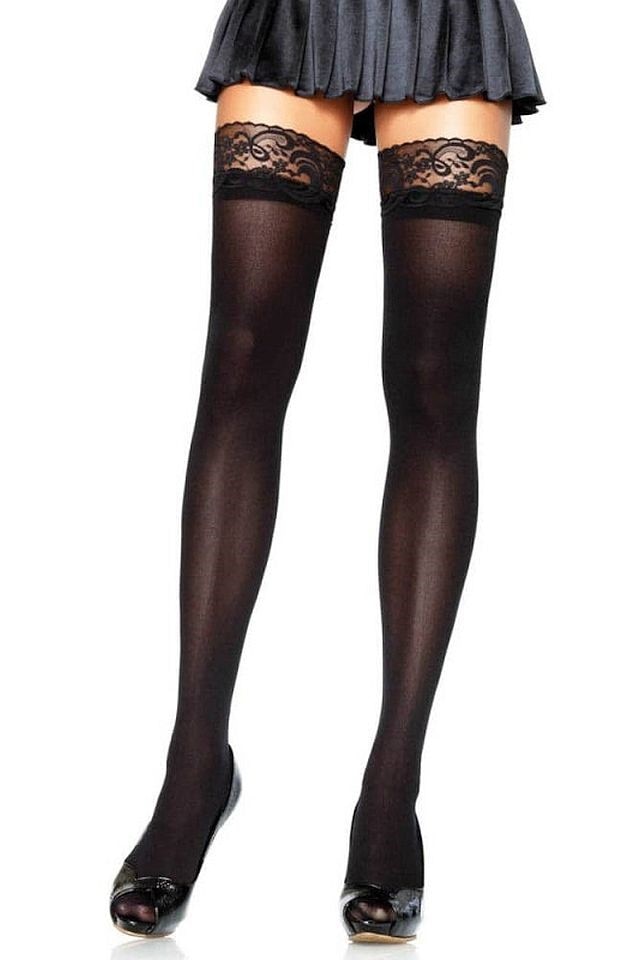 Ciorapi, Leg Avenue, cu banda elastica, negru, One Size