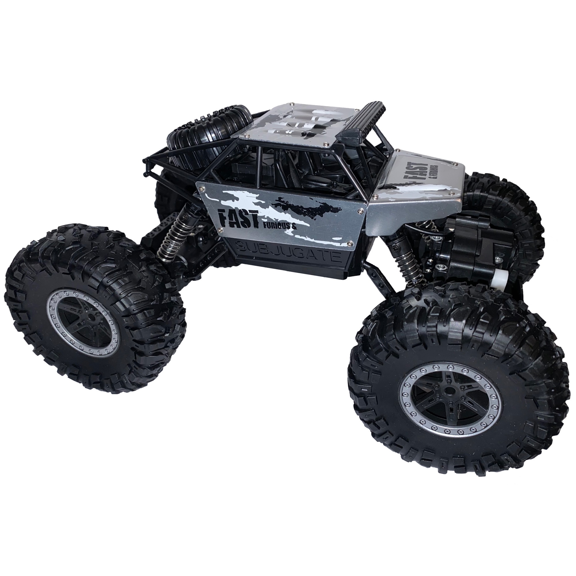 Masinuta radiocomandata de teren 2.4GHz FAST FURIOUS METAL 4x4 OFF ROAD 1/16, Roti XXL, Argintie