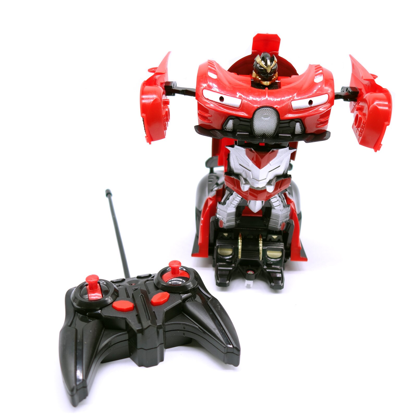 Masina de jucarie care se transforma in autobot, cu telecomanda, rosu, 25 cm