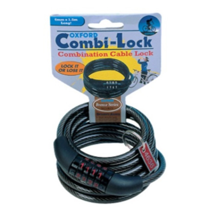 Oxford Combi-Lock Kerékpár lopásgátló zár, Acél/PVC, Fekete