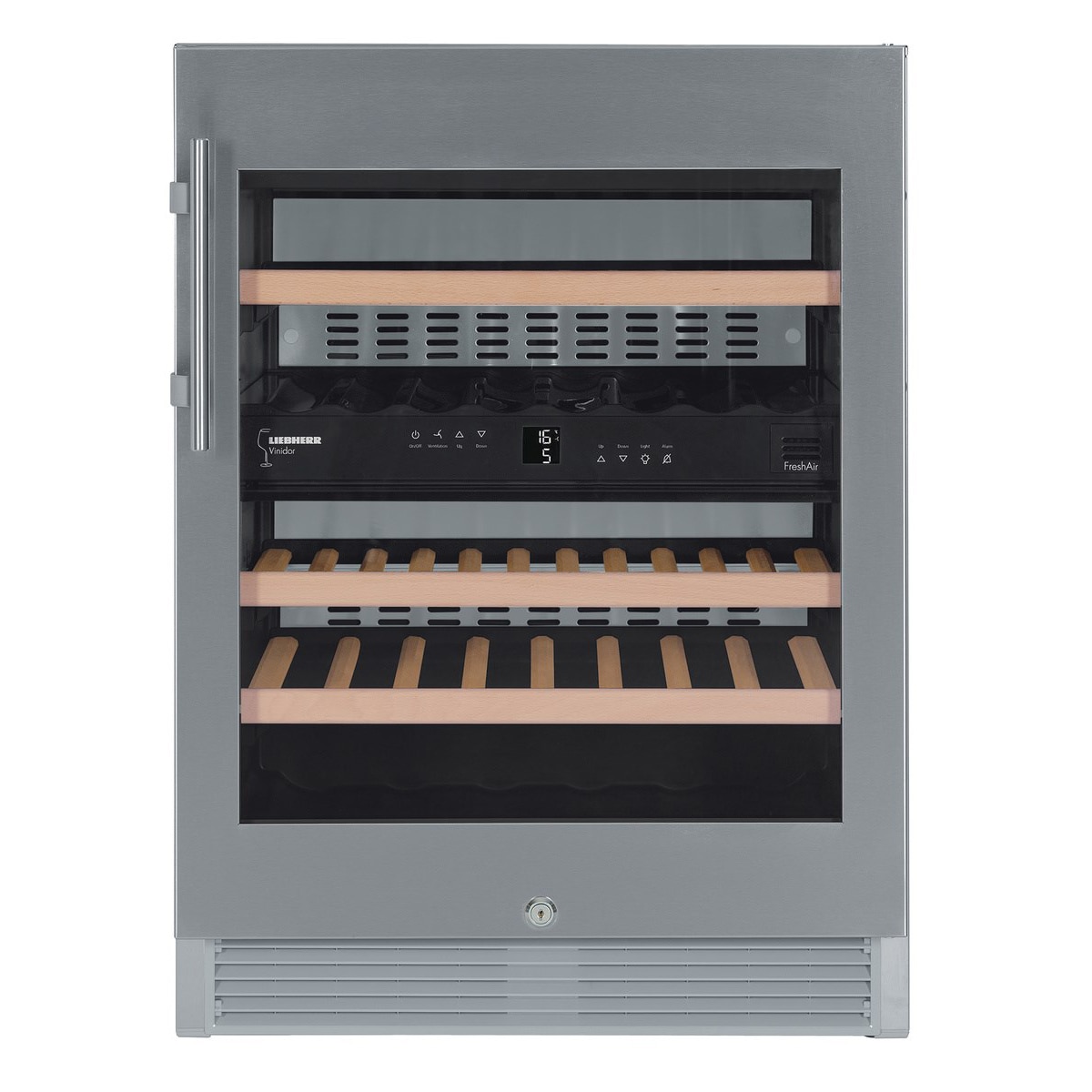 Vitrina de vinuri Liebherr Premium WTes 1672, Capacitate 34 sticle, Clasa A, 2 zone de temperatura, Usa vitrata, H 82.2 cm, Inox