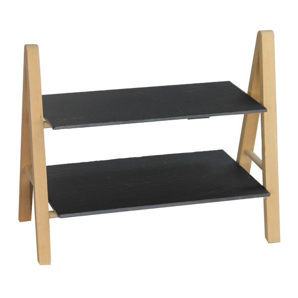 Platou servire branzeturi ardezie 28x12cm,28x18cm cu suport lemn 2 nivele 33x18x27cm