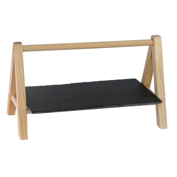 Platou servire branzeturi ardezie 25x14cm cu suport lemn 28x14x16cm