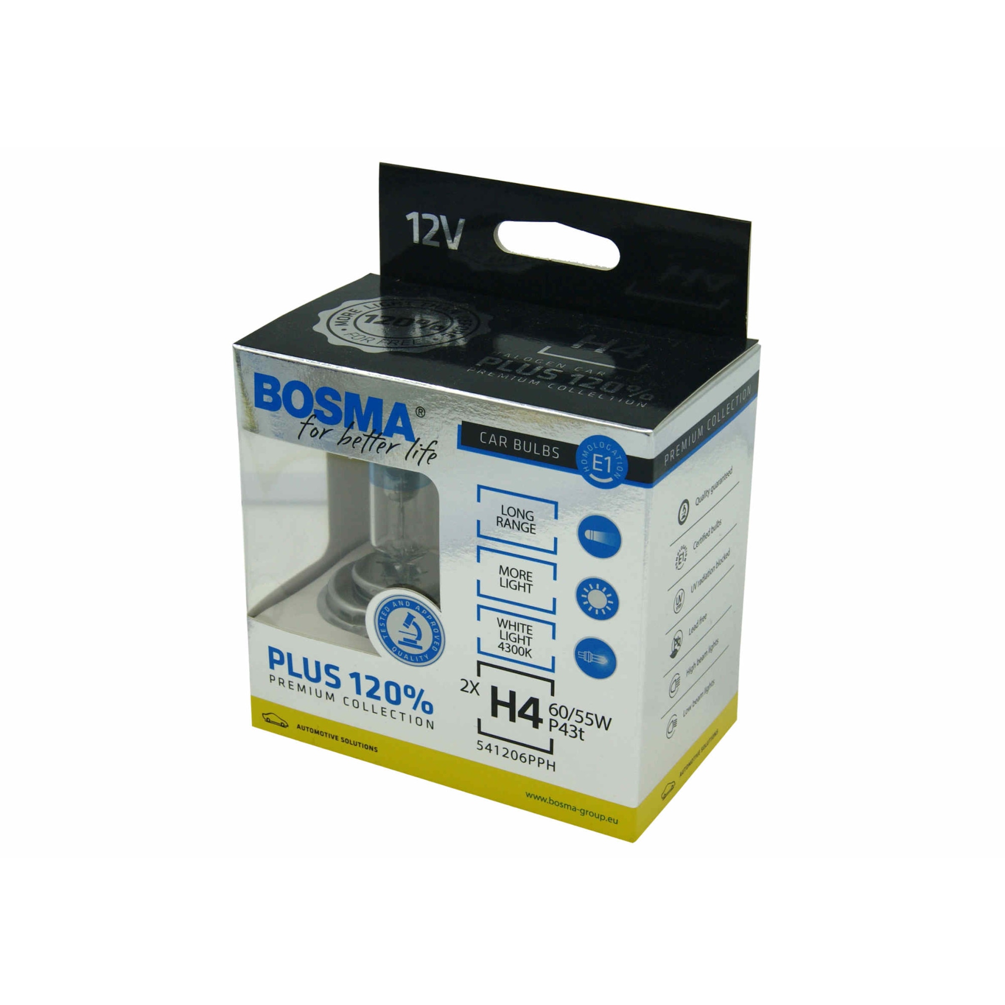 Bec auto H4 +120% 12V 60/55W Bosma 1Set/2Buc