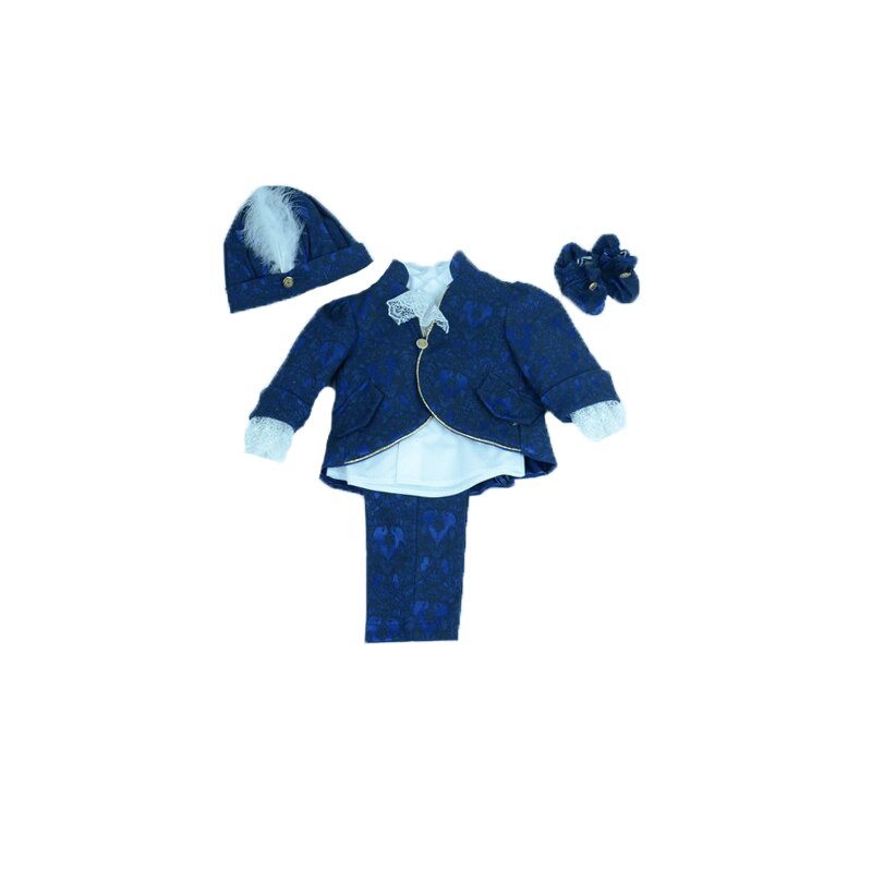 Costum botez 5 piese pentru baieti Mini Junior CBB-001, Albastru, 0-3 luni