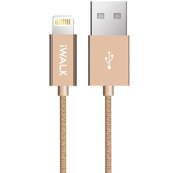 Cablu de date/ de incarcare pentru dispozitive 8-pin, Lightning, iWALK, auriu, 2M Cablu de date/ de incarcare pentru dispozitive 8-pin, Lightning, iWALK, auriu, 2M