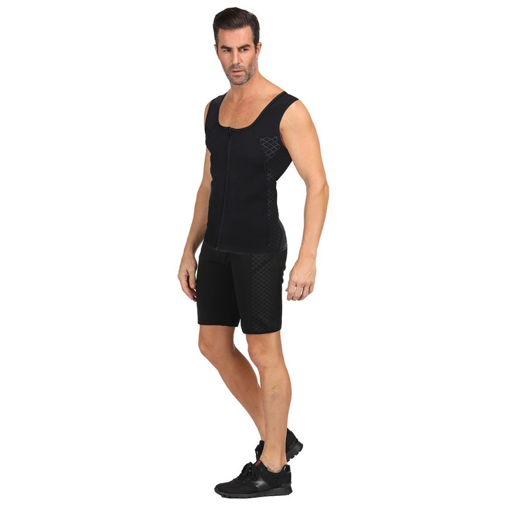 Costum Fitness pentru slabit barbati, SlimBody, Negru