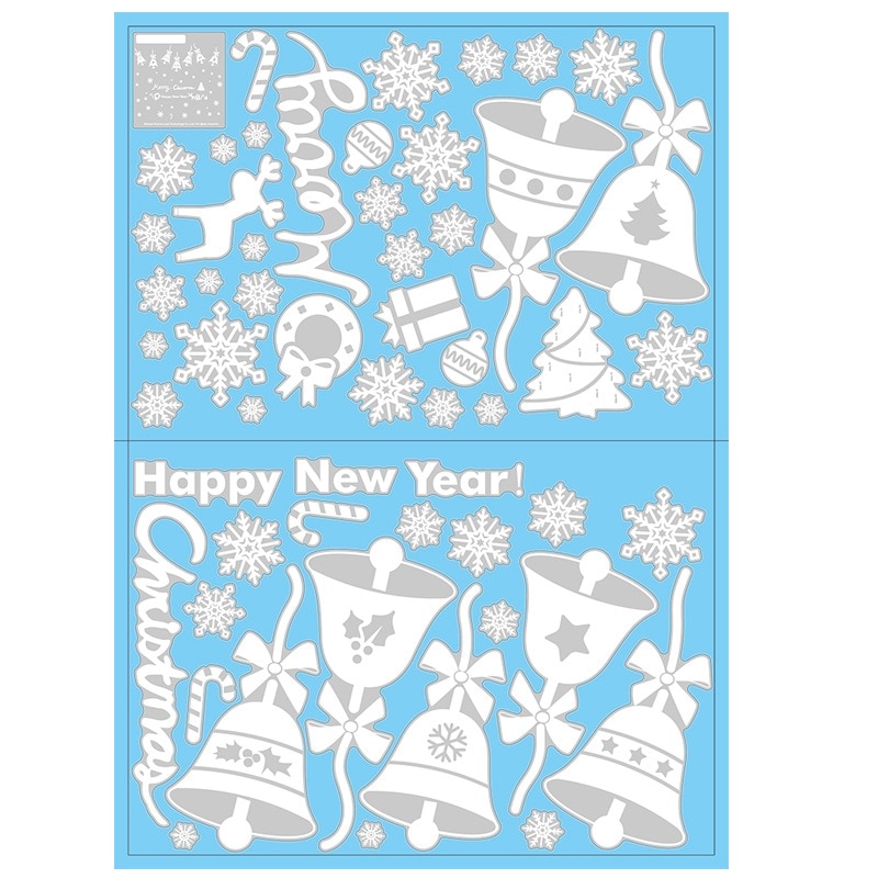 Set Stickere tematica sarbatori de iarna, 30x43 cm, pentru fereastra sau alte suprafete lucioase, culoare argintiu, 2 buc
