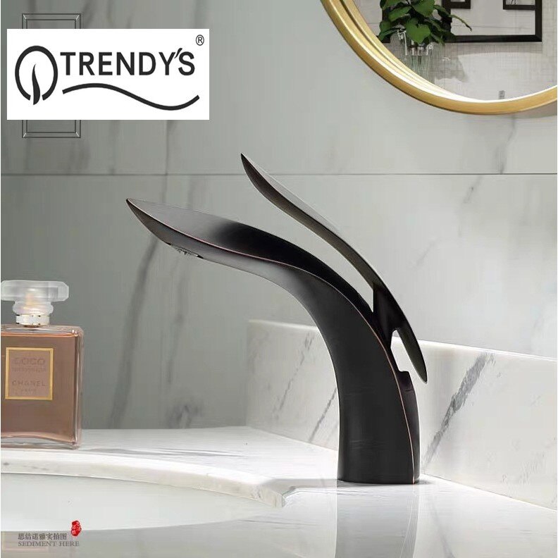 Батерия за умивалник, монтаж на мивка за баня, гланциран черен TRENDY S ...