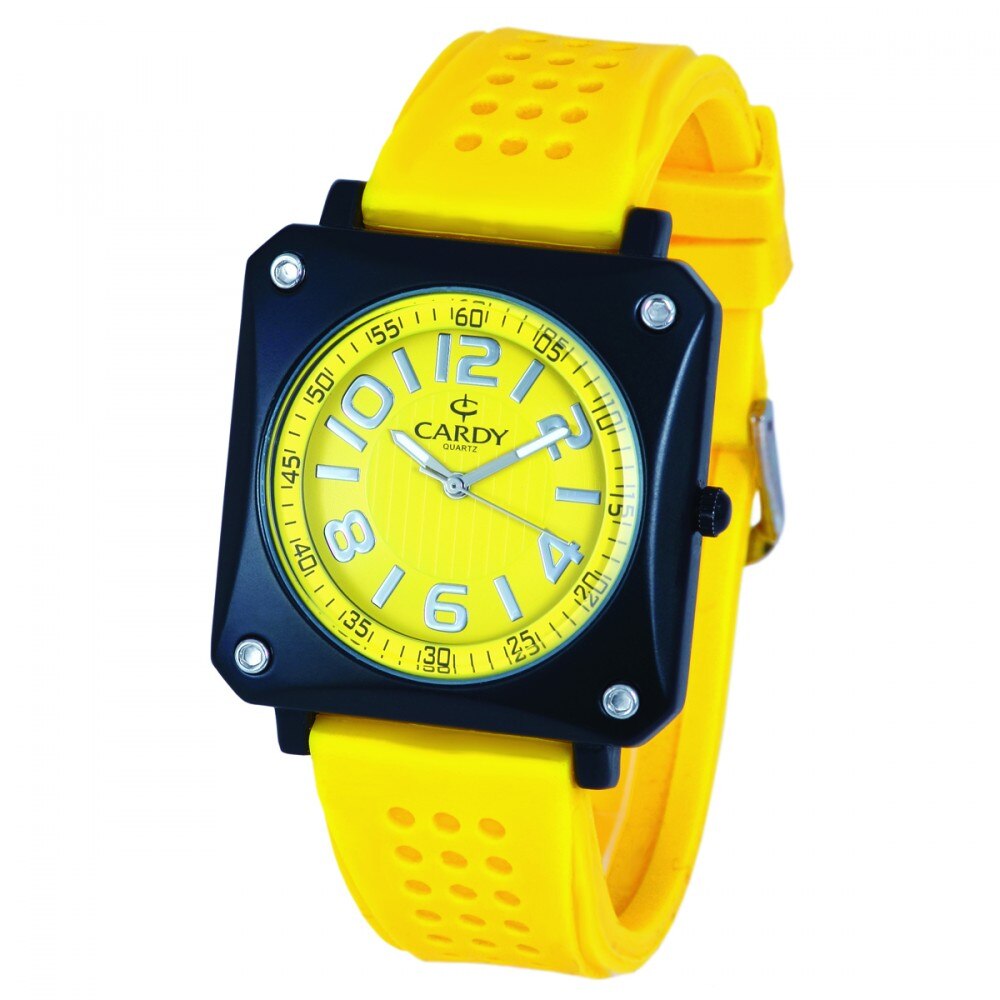 Ceas de barbati, Cardy 2700-7, cu curea din silicon, quartz, carcasa neagra, 39x39 mm