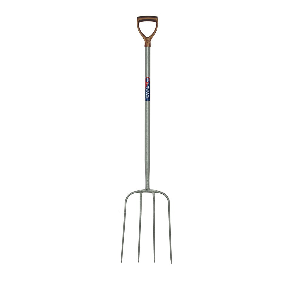 Furca compost cu 4 coarne otel carbon, coada tubulara metalica, maner D plastic, Spear & Jackson Neverbend Professional