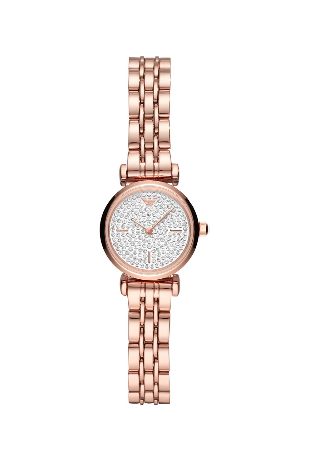 Emporio Armani, Ceas din otel inoxidabil, decorat cu cristale, Auriu rose