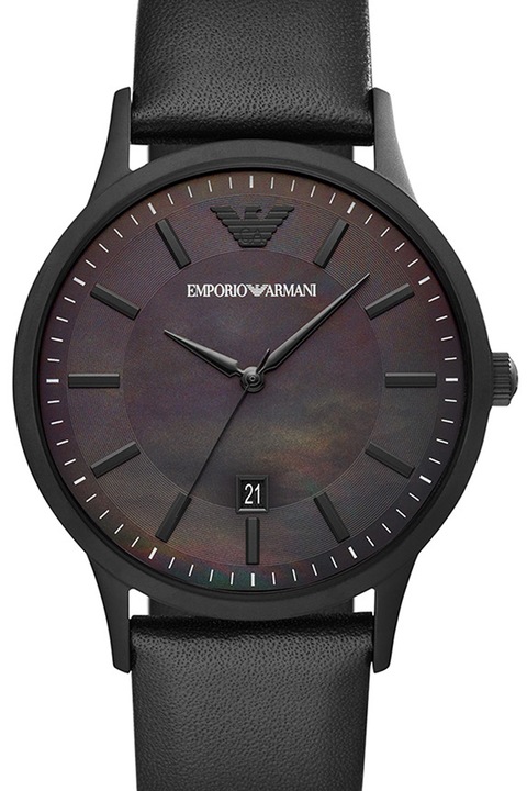 Emporio Armani, Часовник с кожена каишка, Черен