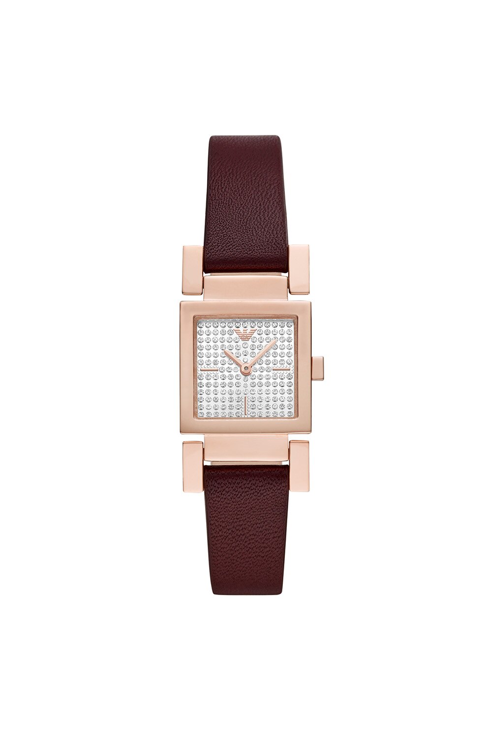 Emporio Armani, Ceas din otel inoxidabil, decorat cu cristale, Rosu Bordeaux