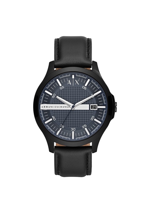 ARMANI EXCHANGE, Часовник с кожена каишка, Черен