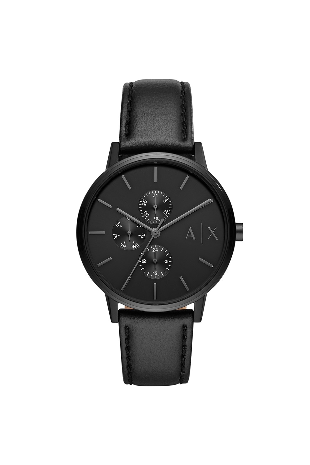 ARMANI EXCHANGE, Ceas rotund cu o curea din piele, Negru
