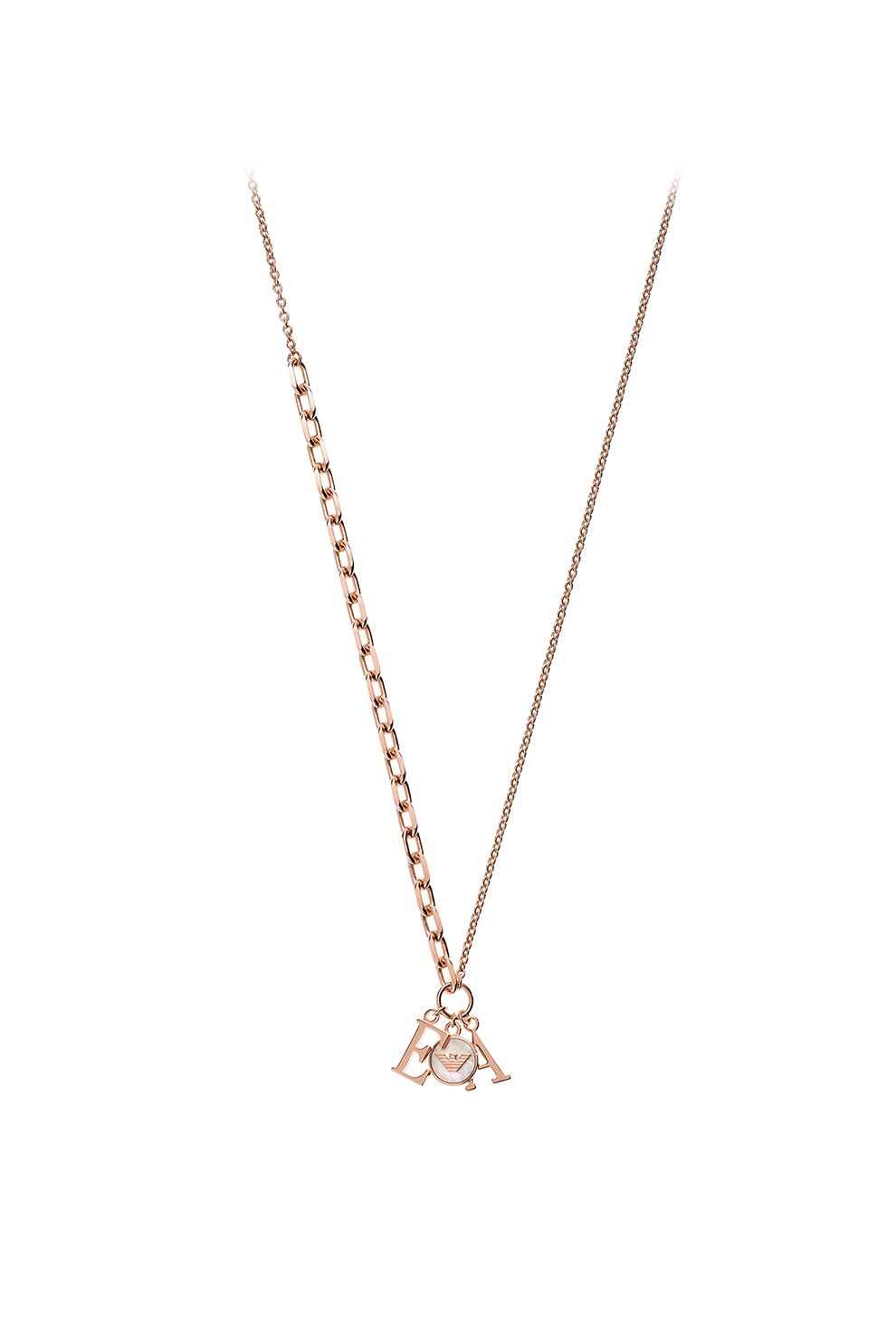 Emporio Armani, Colier din argint veritabil cu pandantiv logo, Auriu rose