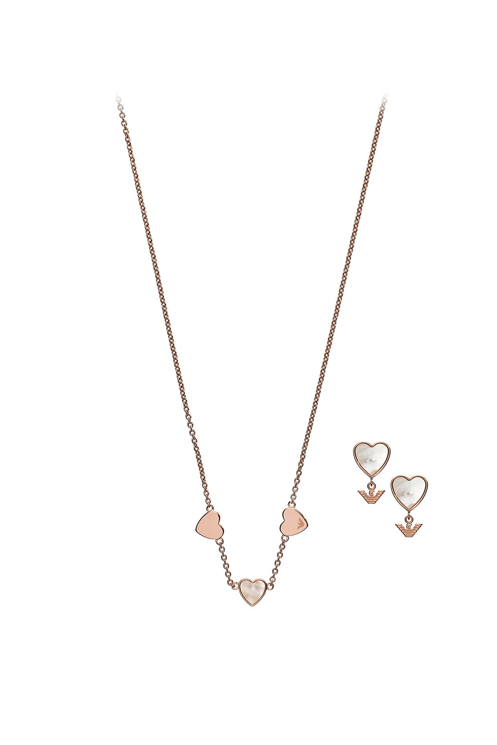 Emporio Armani, Set de colier si cercei cu tija, cu detalii Mother of Pearl, Auriu rose