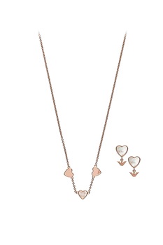 Emporio Armani, Set de colier si cercei cu tija, cu detalii Mother of Pearl, Auriu rose Emporio Armani, Set de colier si cercei cu tija, cu detalii Mother of Pearl, Auriu rose