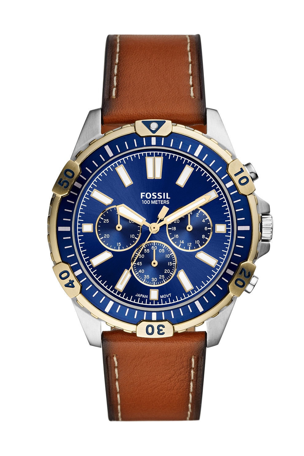 Fossil, Ceas cronograf cu o curea de piele, Maro