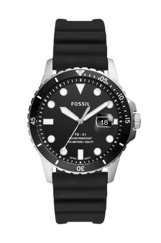 Fossil, Ceas analog cu o curea de silicon, Negru Fossil, Ceas analog cu o curea de silicon, Negru