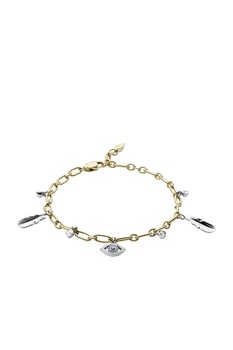 Fossil, Bratara din lant decorata cu cristale, Auriu/Argintiu Fossil, Bratara din lant decorata cu cristale, Auriu/Argintiu