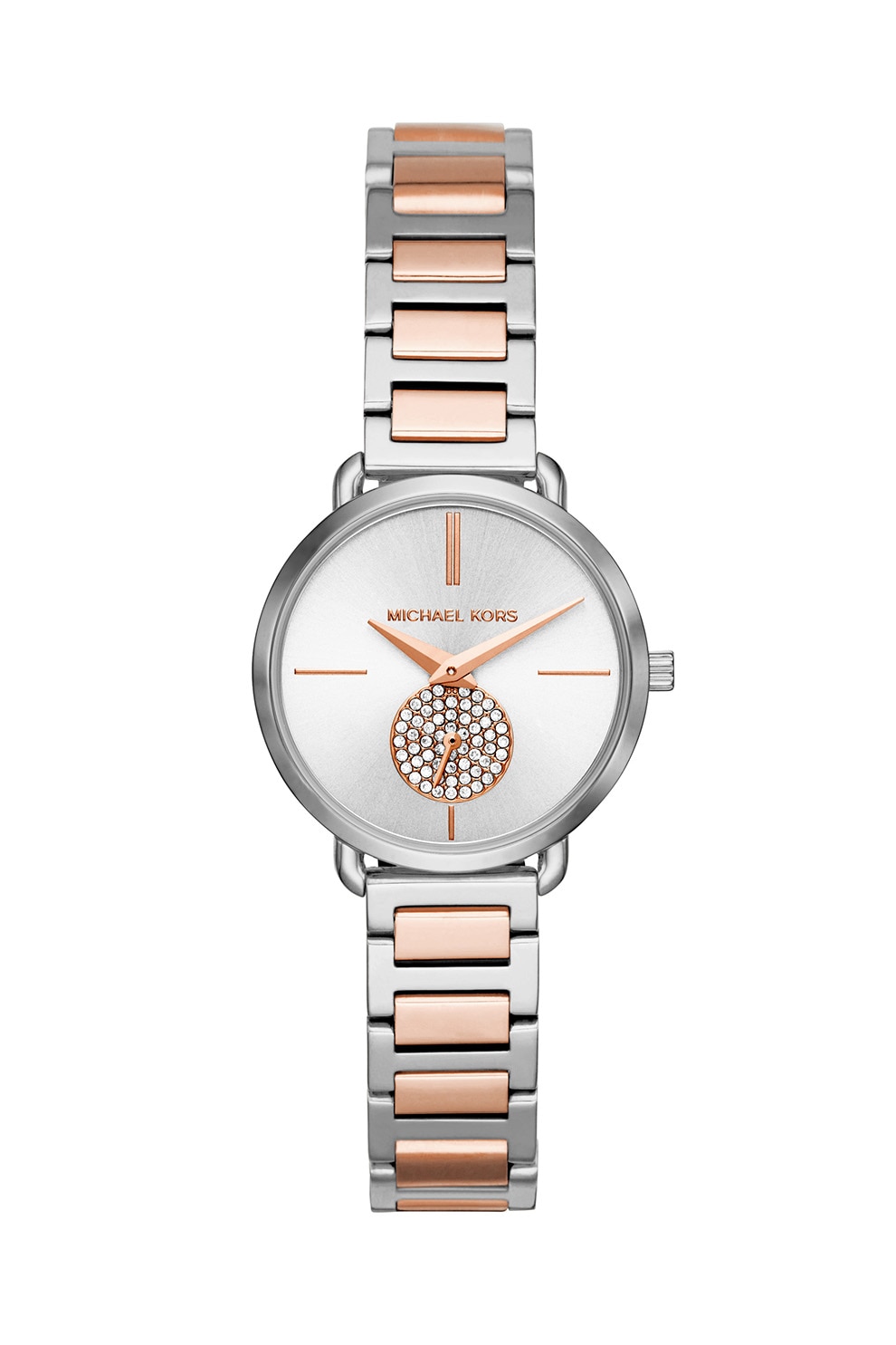 Michael Kors, Ceas din otel inoxidabil cu cadran decorat cu cristale, Argintiu/Auriu rose