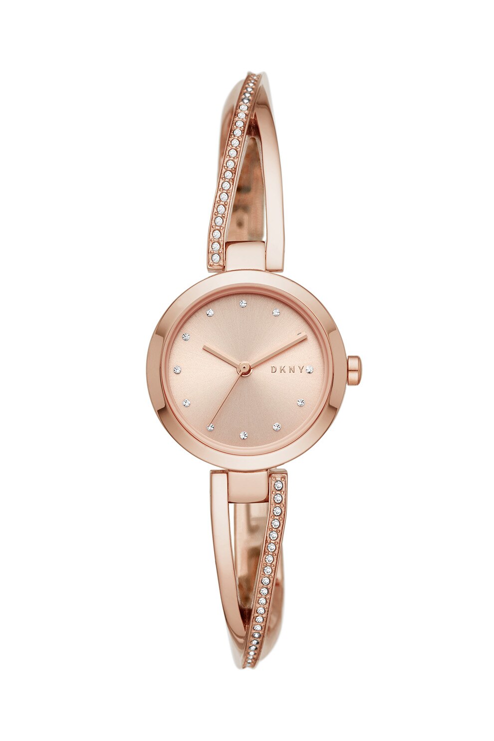 DKNY, Ceas din otel inoxidabil decorat cu cristale, Auriu rose