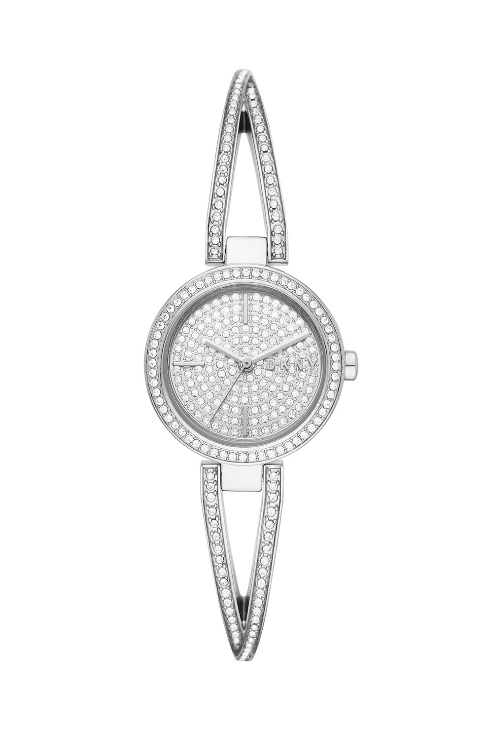 DKNY, Ceas din otel inoxidabil decorat cu cristale, Argintiu