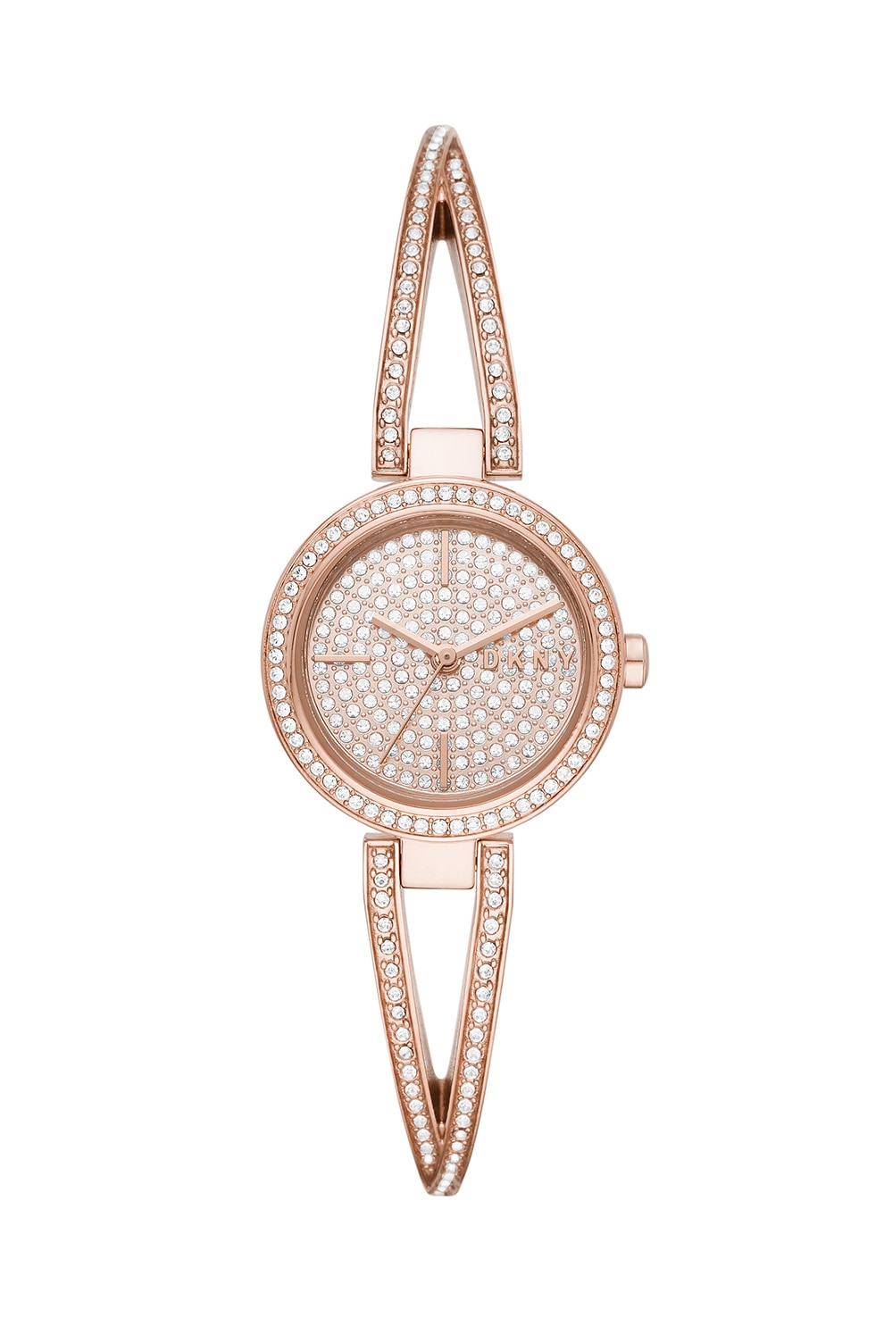 DKNY, Ceas din otel inoxidabil decorat cu cristale, Auriu rose