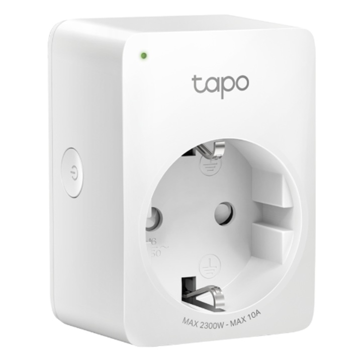 Контакт TP-Link Wi-Fi Mini Smart Tapo P100, Wi-Fi, Гласов контрол, 10A, Съвместимост Android/iOS, 220-240V, Бял