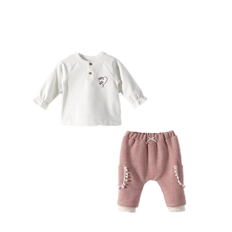 Set 2 piese, bluza si pantalon, Bebetto, Alb/Somon